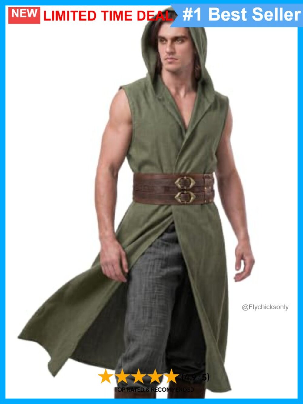 Men's Hooded Renaissance Surcoat Linen Blend Medieval LARP Cosplay Cape